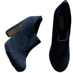 Top shop black suede ankle booties chunky heel
